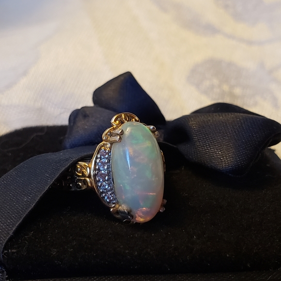 SOLDGorgeous Ethiopian Welo Opal and White Zircon Ring 2.15ctw Sterling Silver - Picture 6 of 14